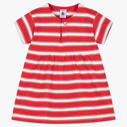 Petit Bateau-Красное хлопковое платье в белую полоску | Childrensalon Outlet