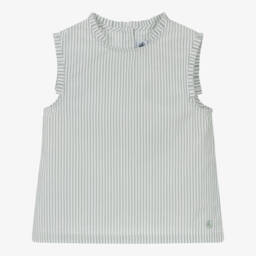 Petit Bateau-بلوزة مخططة خضراء للبنات مع كشكش | Childrensalon Outlet