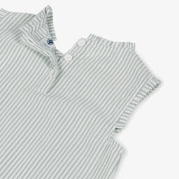 Petit Bateau-بلوزة مخططة خضراء للبنات مع كشكش | Childrensalon Outlet