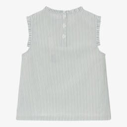 Petit Bateau-بلوزة مخططة خضراء للبنات مع كشكش | Childrensalon Outlet