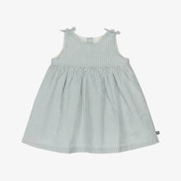 Petit Bateau-Girls Sage Seersucker Cotton Dress | Childrensalon Outlet
