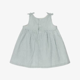 Petit Bateau-Girls Sage Seersucker Cotton Dress | Childrensalon Outlet