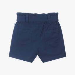 Petit Bateau-شورت قطني أزرق ناعم للبنات مع حزام رباط | Childrensalon Outlet