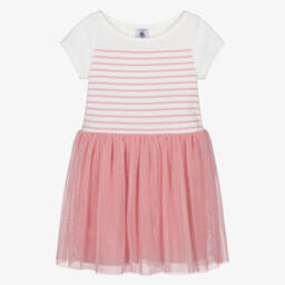 Petit Bateau-Girls Soft Pink Tulle & Jersey Dress | Childrensalon Outlet