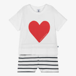Petit Bateau-Girls Soft White Heart Nightwear | Childrensalon Outlet