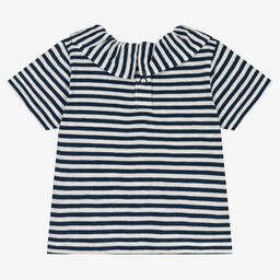 Petit Bateau-تيشيرت أطفال بناتي قطن عضوي مقلم لون أبيض وكحلي | Childrensalon Outlet