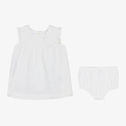 Petit Bateau-Girls White Cotton Broderie Anglaise Dress | Childrensalon Outlet