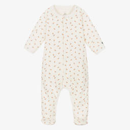 Petit Bateau-Girls White Cotton Rose Layered Babygrow  | Childrensalon Outlet