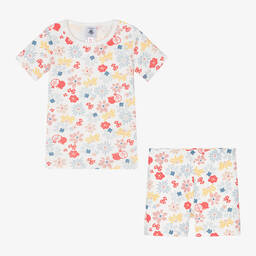 بتي باتو-بيجاما قطن عضوي لون أبيض بطبعة ورود للبنات | Childrensalon Outlet