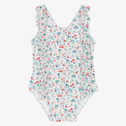 Petit Bateau-Girls White Floral Ruffle Swimsuit | Childrensalon Outlet