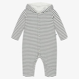 Petit Bateau-Ivory & Blue Stripe Cotton Pramsuit | Childrensalon Outlet