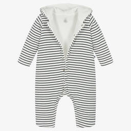 Petit Bateau-Ivory & Blue Stripe Cotton Pramsuit | Childrensalon Outlet