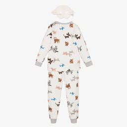Petit Bateau-Ivory Cotton Dog Print Pyjamas & Mask | Childrensalon Outlet