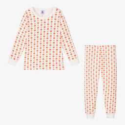 بتي باتو-بيجاما قطن عضوي لون عاجي وأحمر للبنات | Childrensalon Outlet