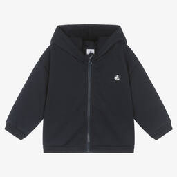 Petit Bateau-Navy Blue Organic Cotton Zip-Up Hoodie | Childrensalon Outlet