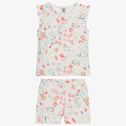 Petit Bateau-بيجاما شورت قطن لون زهري و عاجي للبنات | Childrensalon Outlet