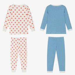 بتي باتو-بيجاما قطن عضوي لون عاجي وأزرق بطبعة نجوم (عدد 2) | Childrensalon Outlet