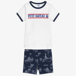 Petit Bateau-White & Blue Short Pyjamas | Childrensalon Outlet