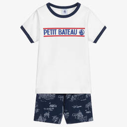 Petit Bateau-White & Blue Short Pyjamas | Childrensalon Outlet