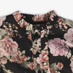 Petite Amalie-Girls Black Floral Puff Sleeve Dress | Childrensalon Outlet