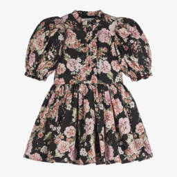 Petite Amalie-Girls Black Floral Puff Sleeve Dress | Childrensalon Outlet