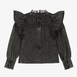 Petite Amalie-Girls Black Washed Denim Blouse | Childrensalon Outlet