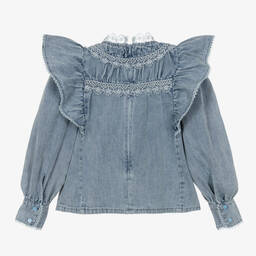 Petite Amalie-Girls Blue Washed Denim Blouse | Childrensalon Outlet