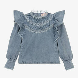 Petite Amalie-Girls Blue Washed Denim Blouse | Childrensalon Outlet