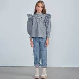 Petite Amalie-Girls Blue Washed Denim Blouse | Childrensalon Outlet