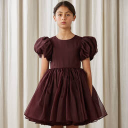 Petite Amalie-Girls Burgundy Red Silk Organza Dress | Childrensalon Outlet