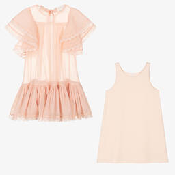 Petite Amalie-Girls Coral Pink Organza Dress | Childrensalon Outlet