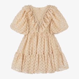 Petite Amalie-Girls Cream Textured Organza Dress | Childrensalon Outlet