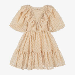 Petite Amalie-Girls Cream Textured Organza Dress | Childrensalon Outlet