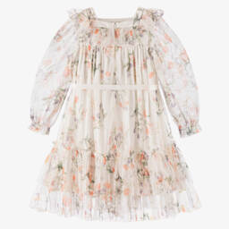 Petite Amalie-Girls Creamy Tulle Floral Gown | Childrensalon Outlet