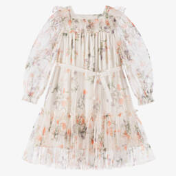 Petite Amalie-Girls Creamy Tulle Floral Gown | Childrensalon Outlet