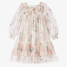 Petite Amalie-Girls Creamy Tulle Floral Gown | Childrensalon Outlet
