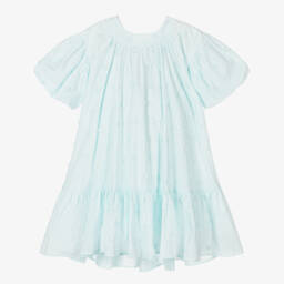 Petite Amalie-Girls Daisy-Embellished Blue Cotton Dress | Childrensalon Outlet