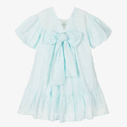 Petite Amalie-Girls Daisy-Embellished Blue Cotton Dress | Childrensalon Outlet