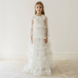 Petite Amalie-Girls Elegant White Tulle Gown | Childrensalon Outlet