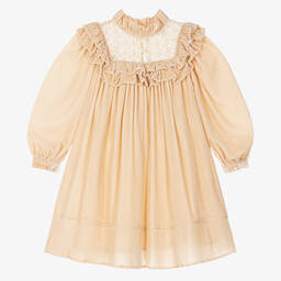 Petite Amalie-Girls Golden Beige Velvet Dress | Childrensalon Outlet