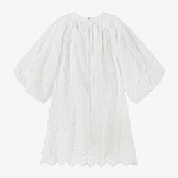 Petite Amalie-Girls Ivory Cotton Embroidered Dress | Childrensalon Outlet