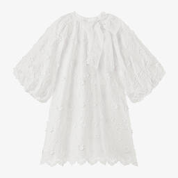 Petite Amalie-Girls Ivory Cotton Embroidered Dress | Childrensalon Outlet