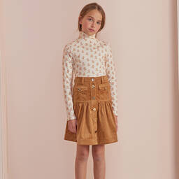 Petite Amalie-Girls Ivory Cotton Floral Roll Neck Top | Childrensalon Outlet