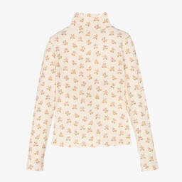 Petite Amalie-Girls Ivory Cotton Floral Roll Neck Top | Childrensalon Outlet