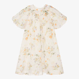 Petite Amalie-Girls Ivory Floral Linen Dress | Childrensalon Outlet