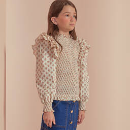 Petite Amalie-Girls Ivory Floral Print Blouse | Childrensalon Outlet