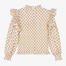 Petite Amalie-Girls Ivory Floral Print Blouse | Childrensalon Outlet