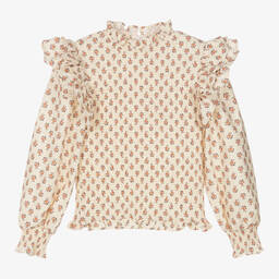 Petite Amalie-Girls Ivory Floral Print Blouse | Childrensalon Outlet