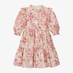 Petite Amalie-Girls Pale Pink Floral Cotton Dress | Childrensalon Outlet