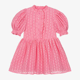 Petite Amalie-Girls Pink Broderie Anglaise Dress | Childrensalon Outlet
